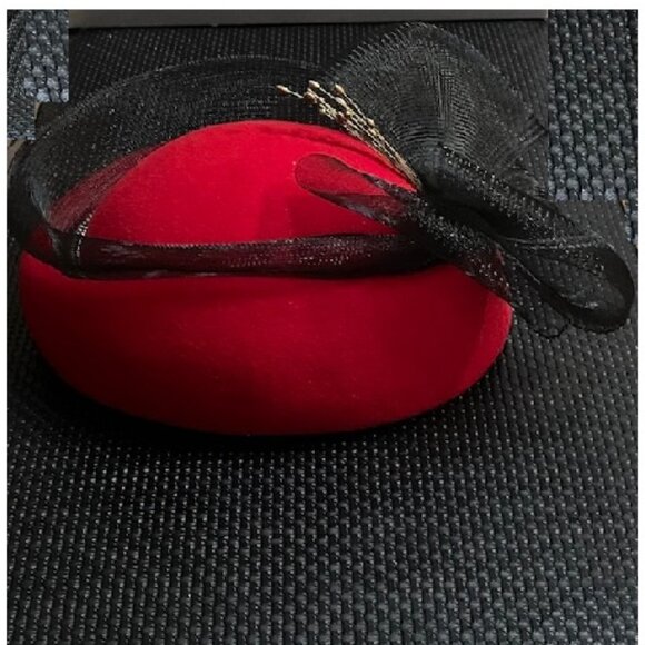Vintage Doeskin 100% Wool Felt Red Hat Geo. W Bollman & Co with Black Bow 7 1/2\